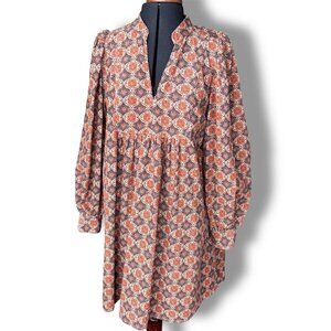Banana Republic Printed Long-Sleeve Boho Tunic Dress M 100% Cotton Corduroy